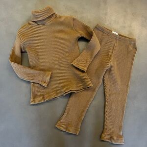 Pappa & Ciccia Italy Brown Ribbed Turtleneck and Leggings Set Sz 2 92cm